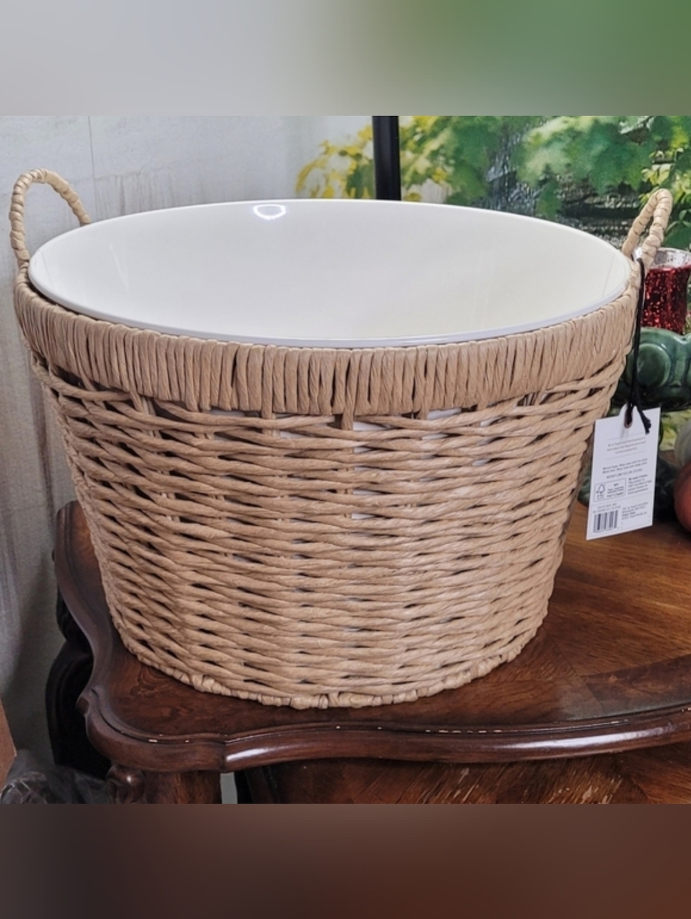 New! Hearth & Hand Rope Basket with Metal Tin Lining & Handles Beverage Tub